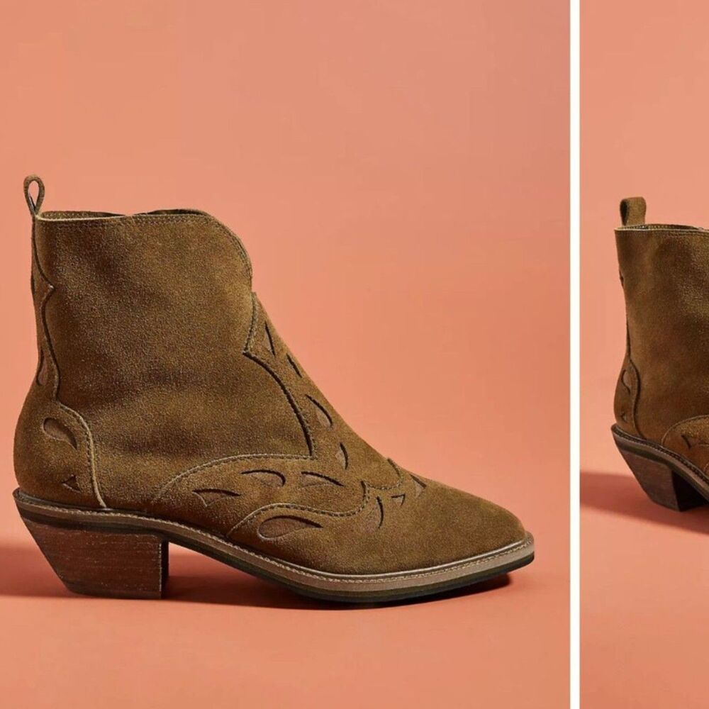 KELSI DAGGER BROOKLYN 6.5 Cliff olive green snip toe Suede Ankle Boots western